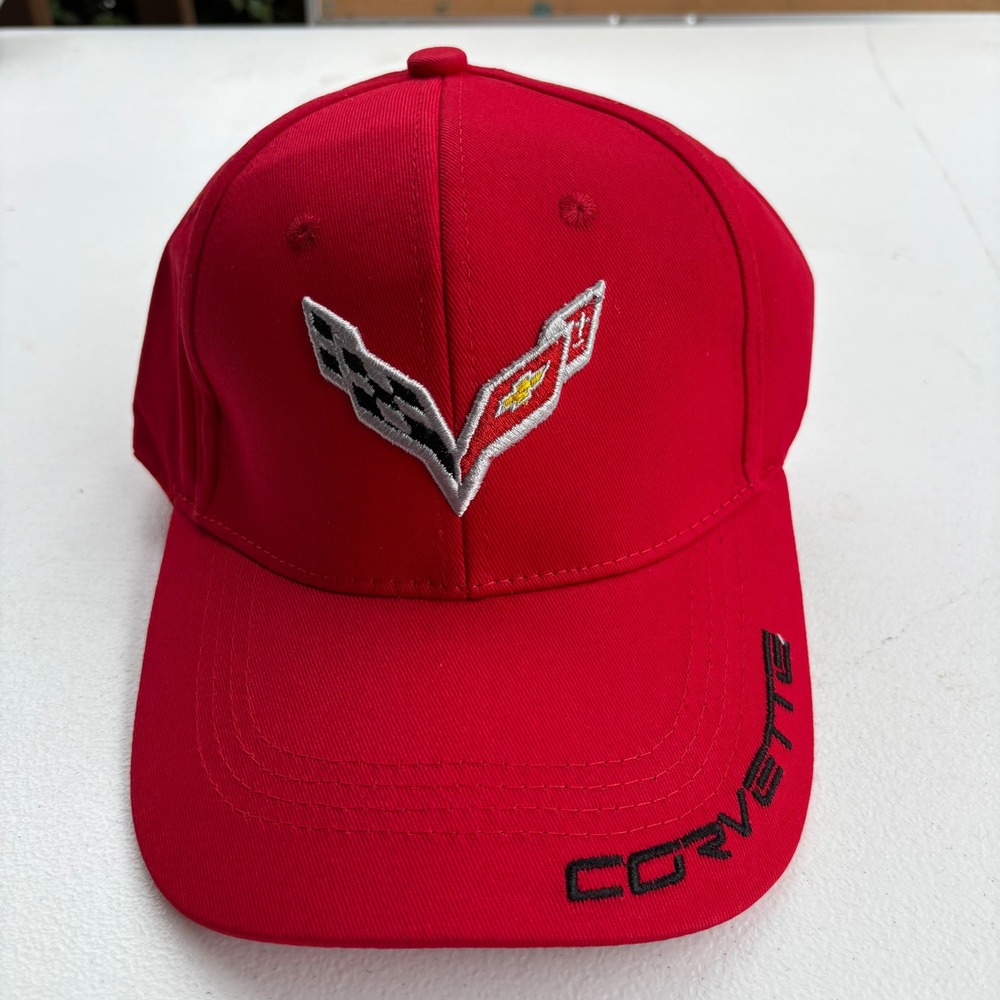 Corvette C7 C8 Red Baseball Hat Embroidered Logo Adjustable Strap Cap